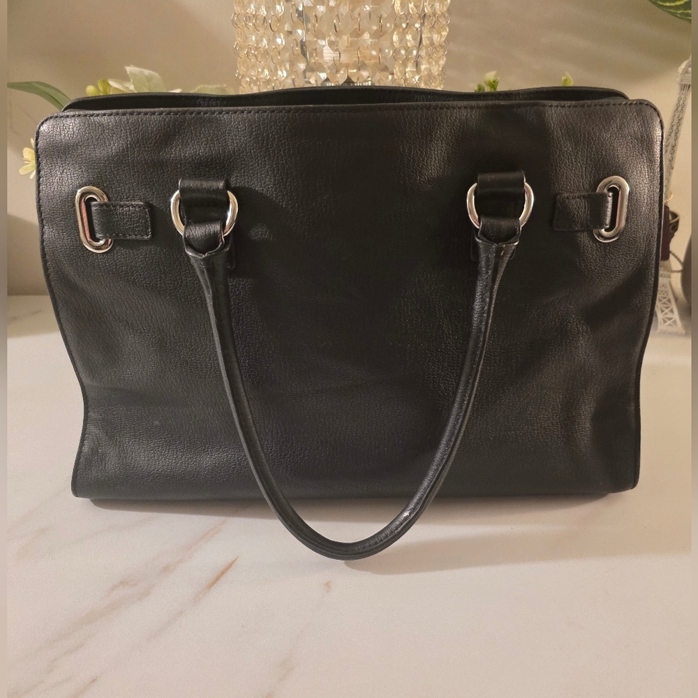 Michael Kors Black Leather Double-Handle Satchel with Silver Hardware - Picture 5 of 5